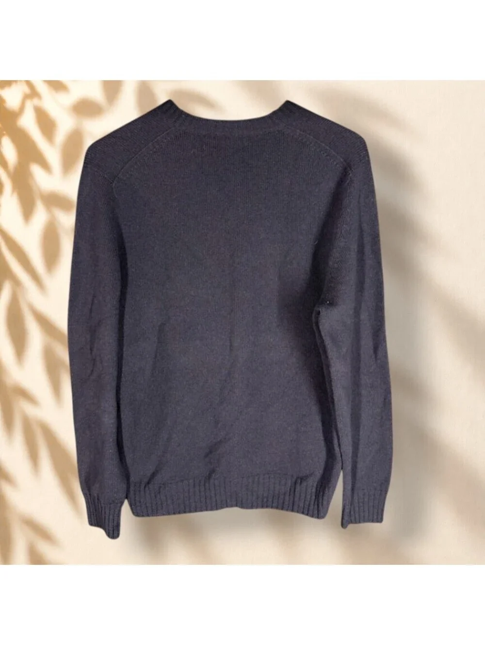 Lands' End Sweater Pullover Men M Medium Blue Knit V-Neck Long Sleeve Soft Cozy